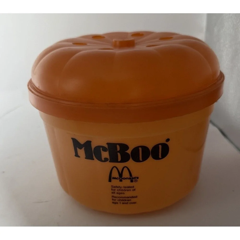 1986 MCDONALD'S Plastic Halloween Trick or Treat Bucket w/Lid Pumpkin McBoo Vtg